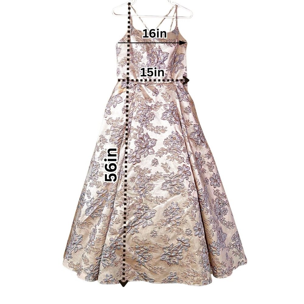 Blondie Nites Junior 11 Metallic Gold Blue Floral Fairycore Ball Gown Prom Dress - Picture 10 of 16